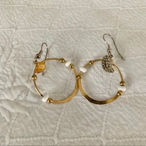 Gold and white bead hoop earrings